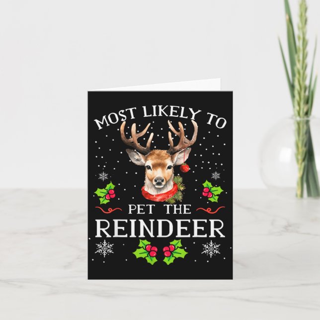 Tarjeta Most Likely To Pet The Reindeer Funny Christmas Pa (Anverso)