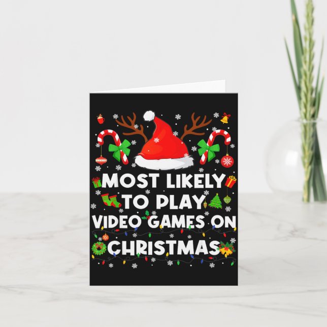Tarjeta Most Likely To Play Video Game On Pjs Christmas Xm (Anverso)