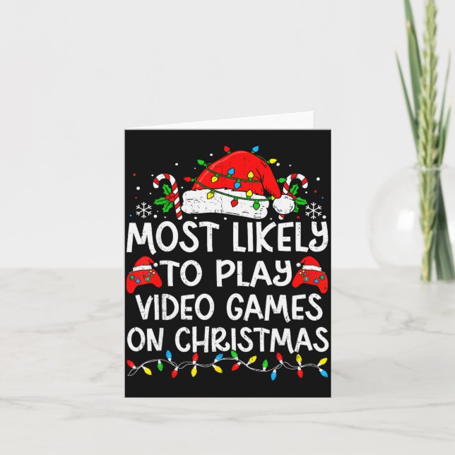 Tarjeta Most Likely To Play Video Games On Christmas Match (Anverso)