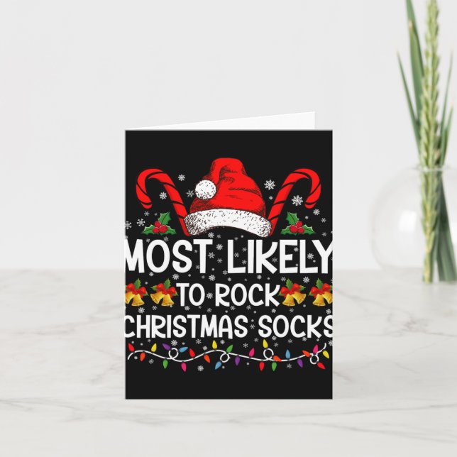 Tarjeta Most Likely To Rock Christmas Socks Funny Xmas T S (Anverso)