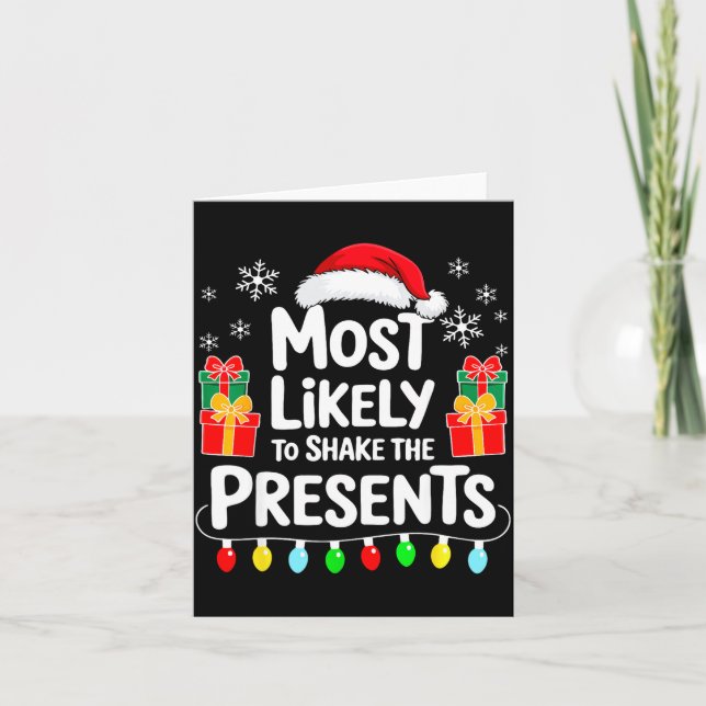 Tarjeta Most Likely To Shake The Shirt Family Christmas  (Anverso)