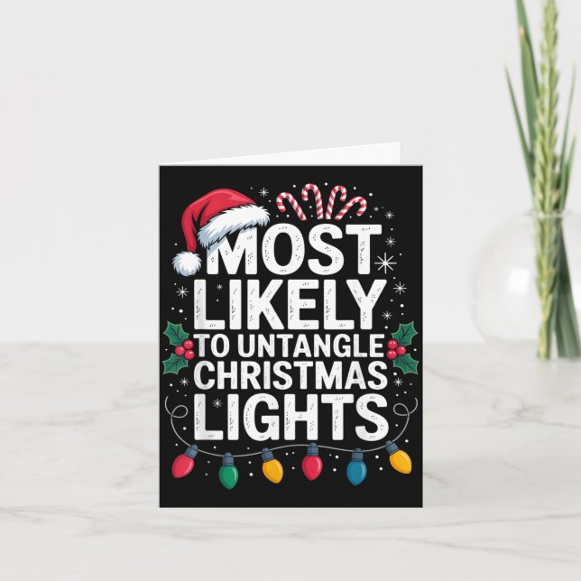 Tarjeta Most Likely To Untangle Christmas Lights Funny Hol (Anverso)