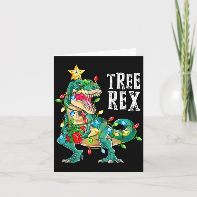 Tarjeta Most Wonderful Christmas Co Dinosaur Christmas Tre (Anverso)