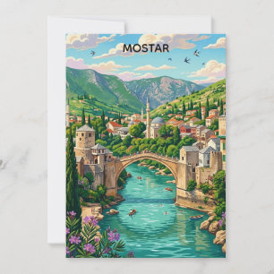 Tarjeta Mostar vintage Bosnia Puente Viejo Stari Balcanes