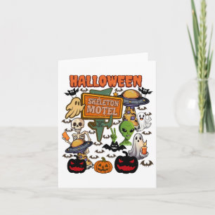 Tarjeta Motel Esqueleto Halloween Fantasma Lindo Fantasma