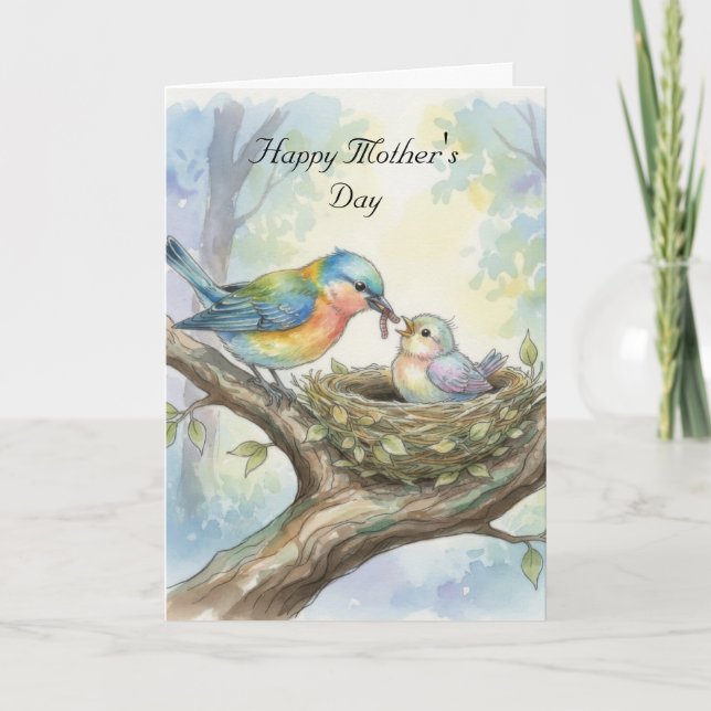 Tarjeta Mother and Baby Bird Mother's Day Card (Anverso)