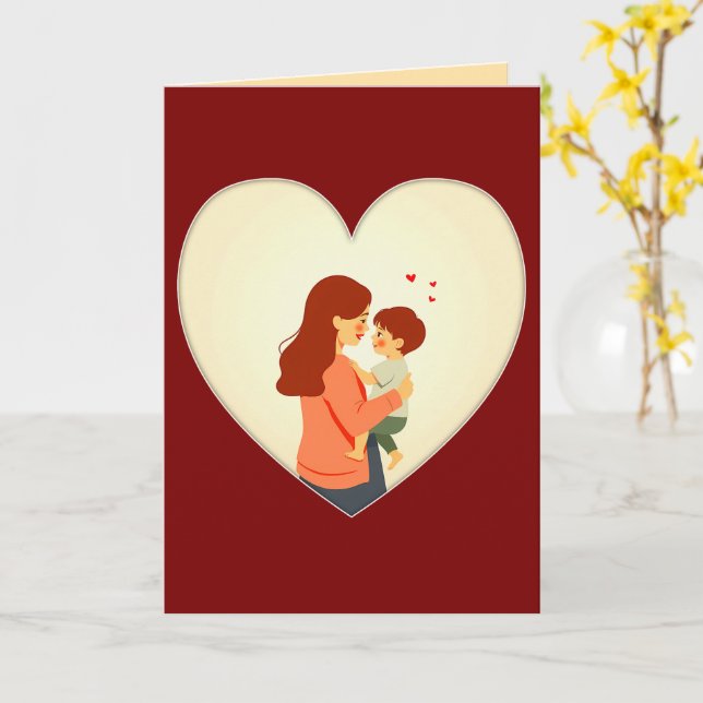 Tarjeta Mother and Child Love Illustration – Warm Family (flor amarilla)