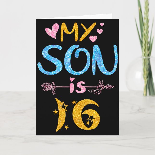 Tarjeta Mother father mom dad happy birthday son is 16 (Anverso)