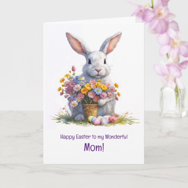 Tarjeta Mother Mom Happy Easter with Cute Bunny  (Orquídea)