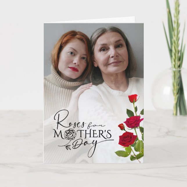 Tarjeta Mother’s Day Custom Photo Design With Red Roses (Anverso)
