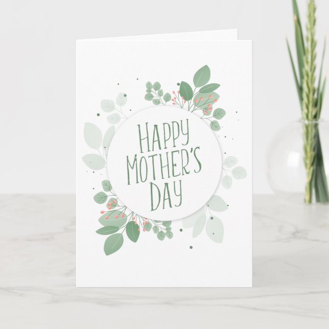 Tarjeta Mother's Day Green Leaves Wreath | Greeting Card (Anverso)