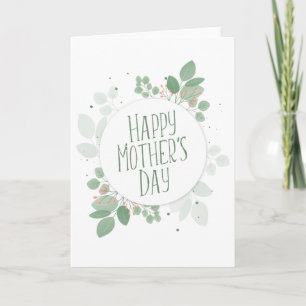 Tarjeta Mother's Day Green Leaves Wreath   Greeting Card