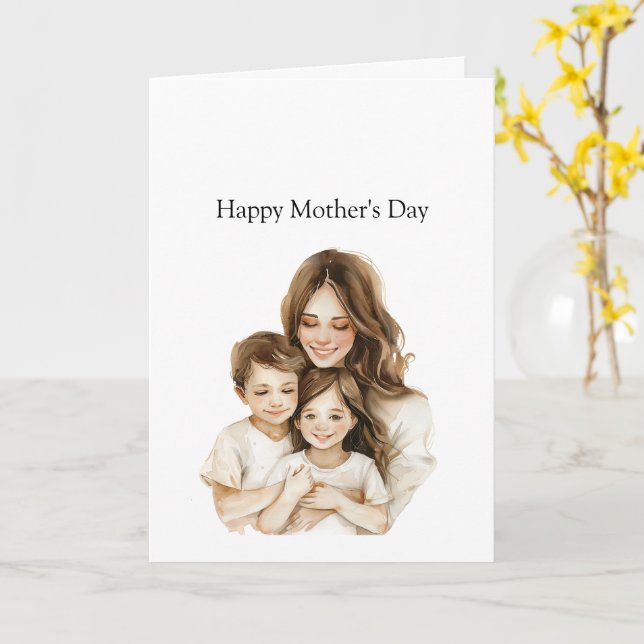 Tarjeta Mother's Day Mom Daughter Brunette (flor amarilla)