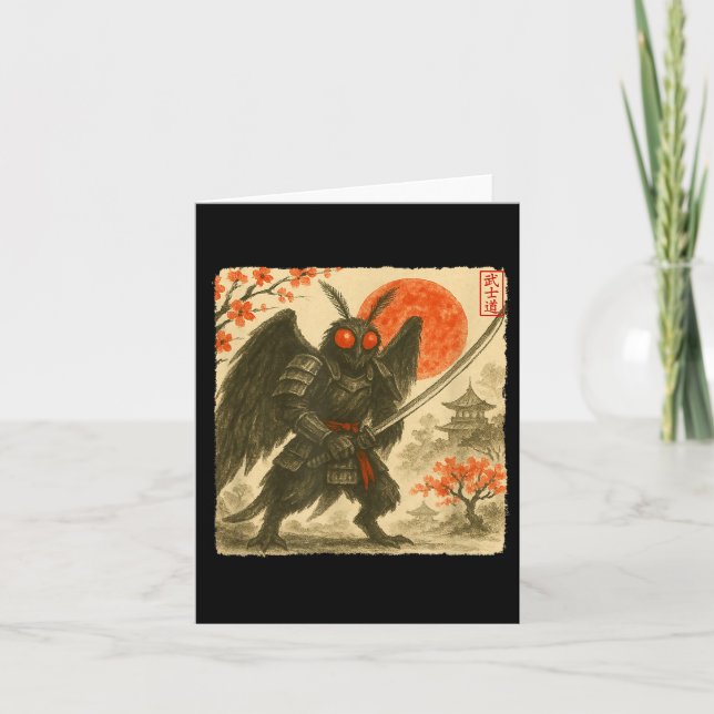 Tarjeta Mothman Samurai Japanese Warrior Costume Sumi-e Ar (Anverso)