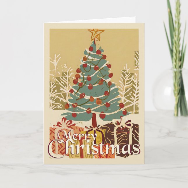Tarjeta Motif de Navidad, con regalos bajo el árbol de Nav (Anverso)