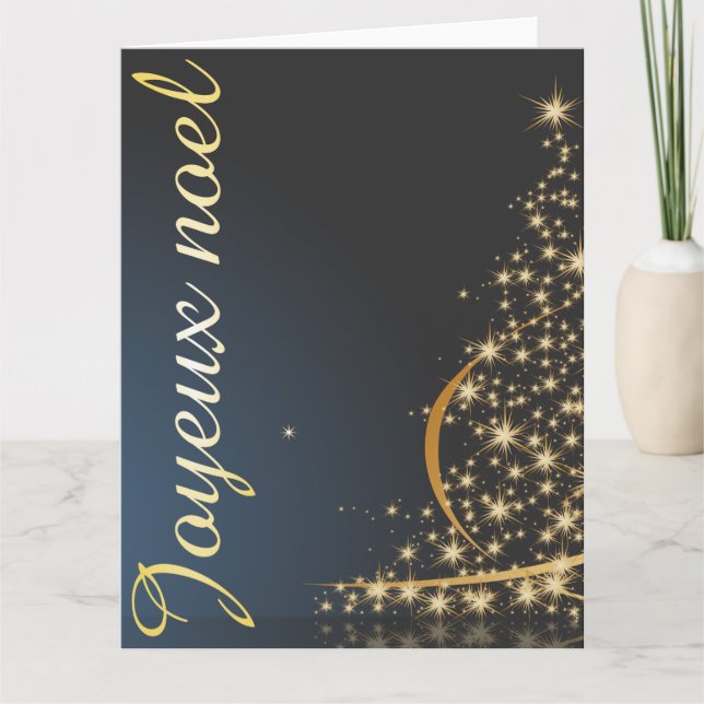 Tarjeta Motif de Noël bleu avec arbre de Noël doré (Anverso)