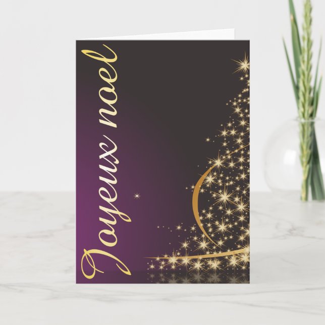 Tarjeta Motif de Noël pourpre avec arbre de Noël doré (Anverso)