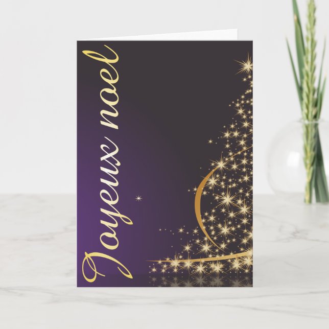 Tarjeta Motif de Noël pourpre avec arbre de Noël doré (Anverso)