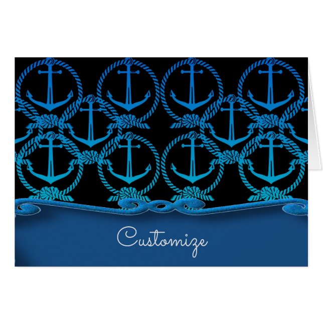 Tarjeta Motif Nautical Blue Anchor (Anverso (Horizontal))