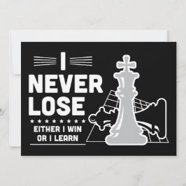 Tarjeta Motivational Never Lose Chess Quote Black White