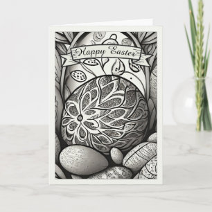 Tarjeta motivo de Pascua dibujo en blanco y negro con huev
