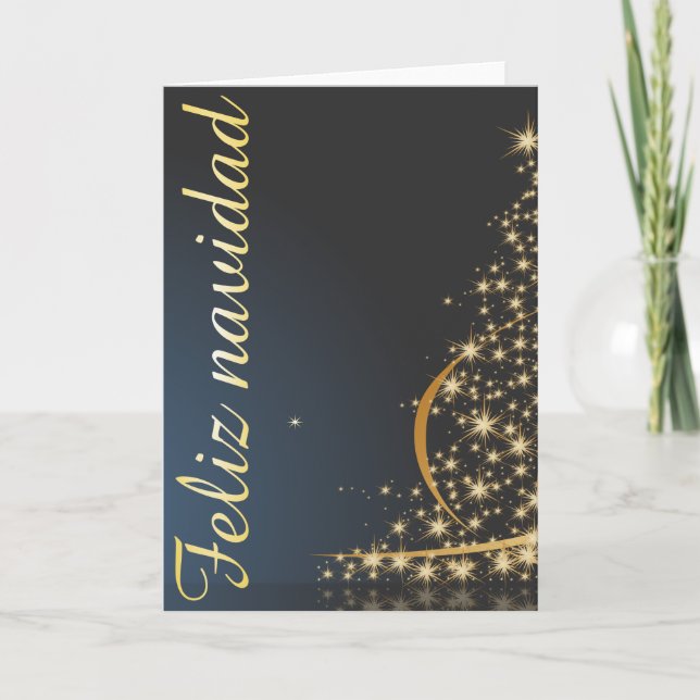 Tarjeta Motivo navideño azul con dorado de navidad. (Anverso)