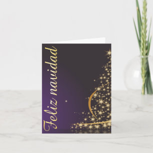 Tarjeta Motivo navideño morado oscuro con dorado árbol de