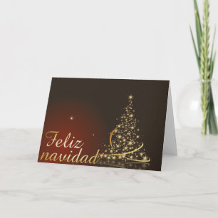 Tarjeta Motivo navideño rojo con dorado árbol de navidad.
