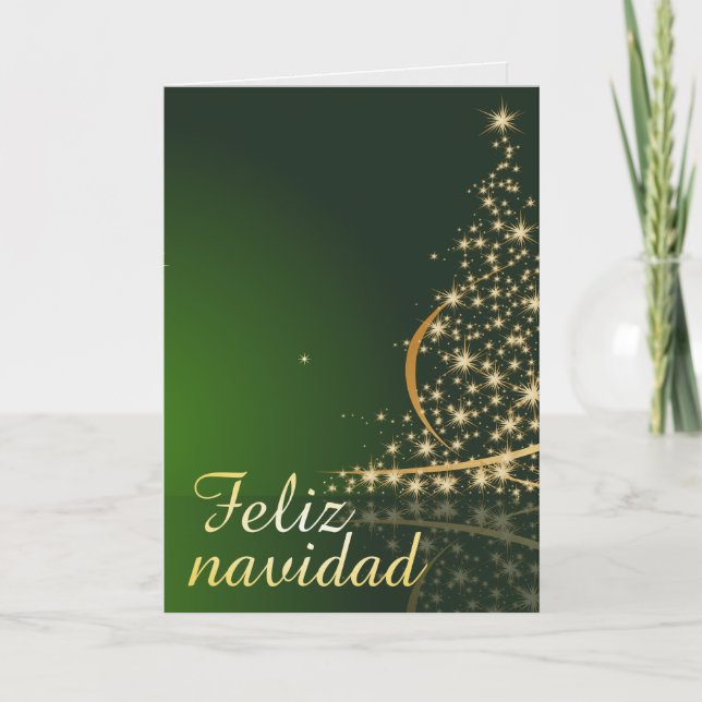 Tarjeta Motivo navideño verde con arbol de navidad. (Anverso)