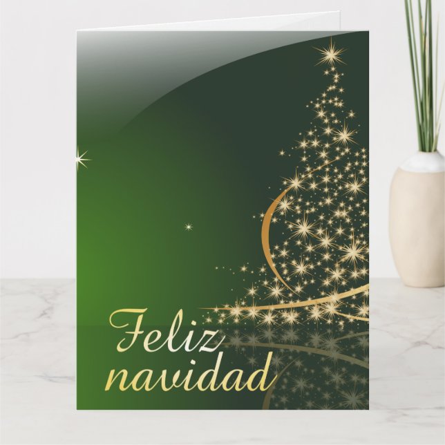 Tarjeta Motivo navideño verde con arbol de navidad. V2.0 (Anverso)