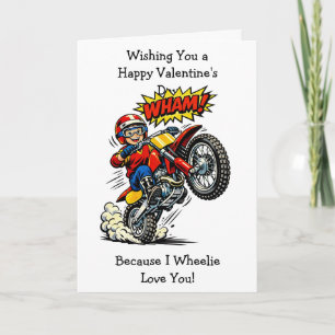 Tarjeta Moto Cross Wheelie Love You   Día de San Valentín