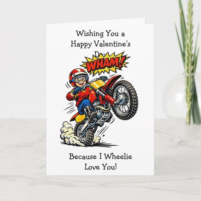 Tarjeta Moto Cross Wheelie Love You | Valentine's Day (Anverso)