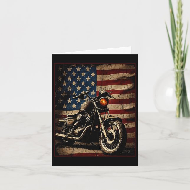 Tarjeta Motocicleta Bandera Estadounidense Retro Bici (Anverso)