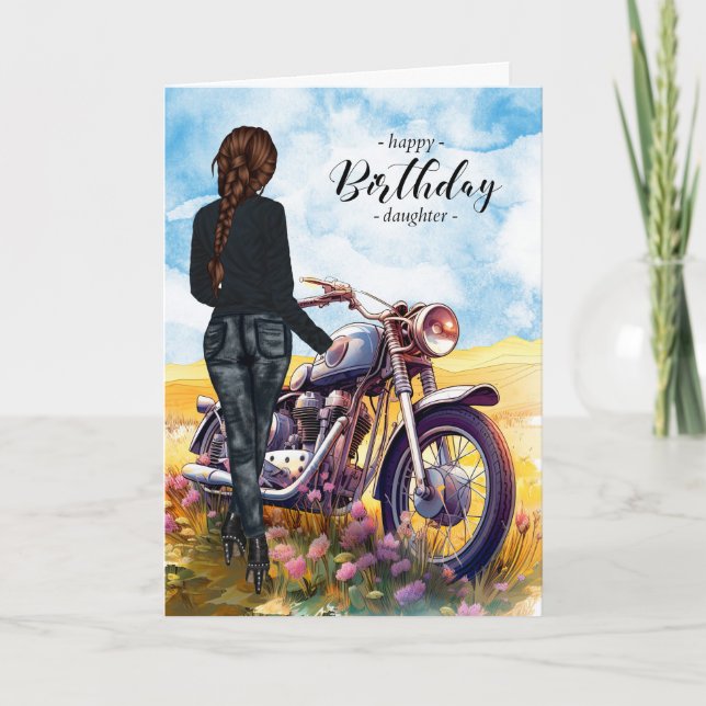 Tarjeta Motocicleta de la hija y cumpleaños de la conducto (Anverso)