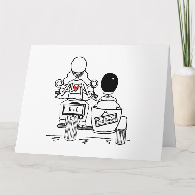 Tarjeta Motocicleta personalizada + Boda Sidecar (Anverso)