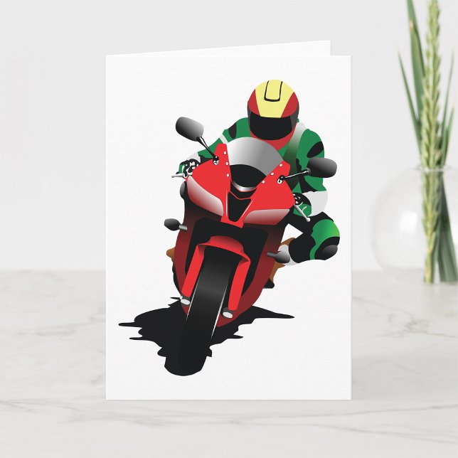 Tarjeta Motociclista en bicicleta deportiva roja (Subido por el creador)