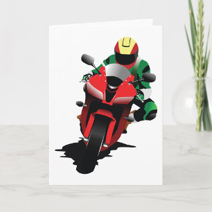 Tarjeta Motociclista montando una Sportbike Roja