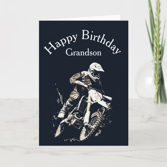 Tarjeta Motocross Grandson Birday Sport Motorcycle Race (Anverso)