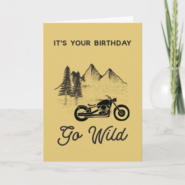 Tarjeta Motorcycle Birthday Go Wild vintage look (Anverso)