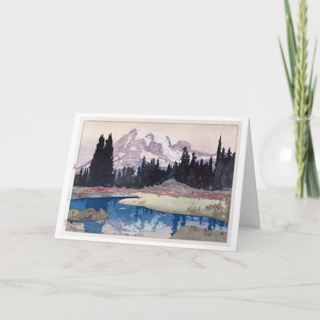 Tarjeta Mount Rainier, Hiroshi Yoshida, Woodcut (Anverso)