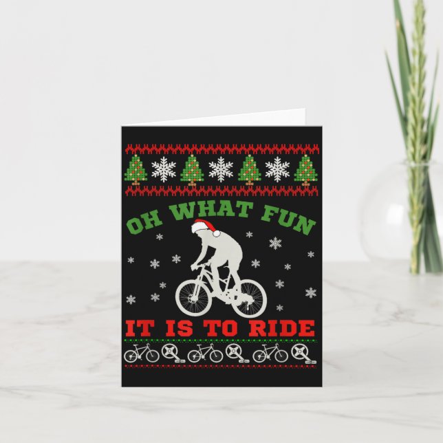 Tarjeta Mountain Bike Rider, Oh What Fun Christmas Ugly Sw (Anverso)