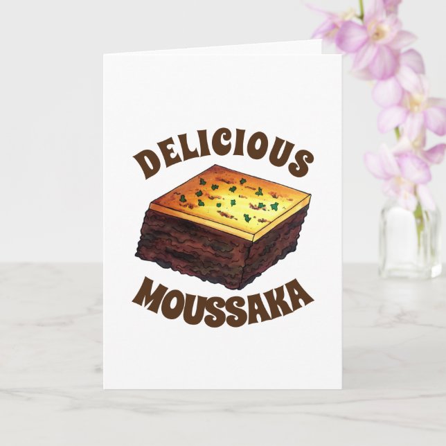 Tarjeta Moussaka Placa de berenjena mediterránea griega (Orquídea)