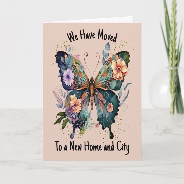 Tarjeta móvil con mariposa y flores (Anverso)