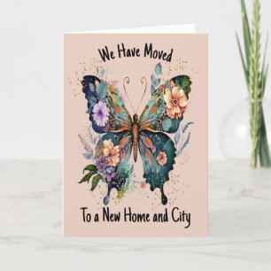 Tarjeta móvil con mariposa y flores