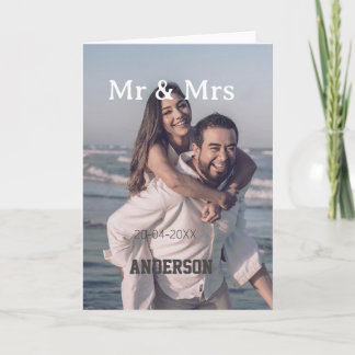 Tarjeta Mr & Mrs add family name photo date wedding family