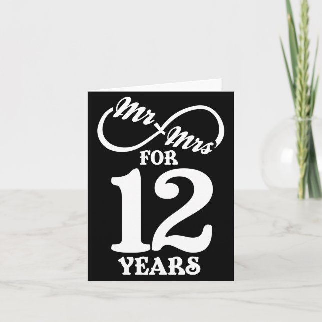 Tarjeta Mr Mrs For 12 Years 1st Wedding Anniversary  (Anverso)