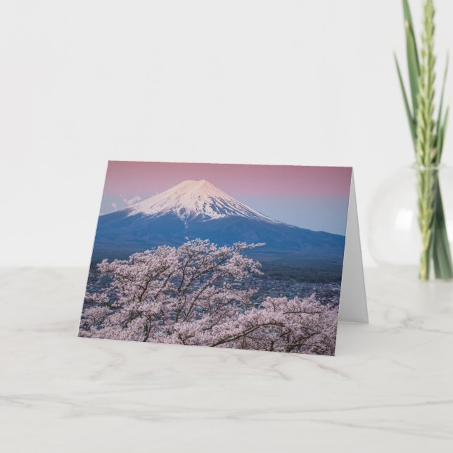 Tarjeta Mt Fuji y flores de cerezo (Anverso)