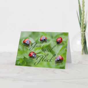 Tarjeta Mucha suerte - con muchas mariquitas.