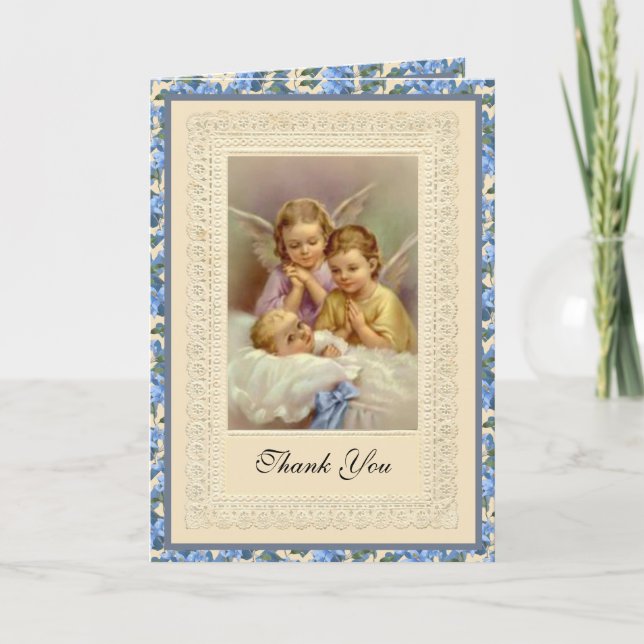 Tarjeta Muchacha Guardian Angels Baptismal Gracias (Anverso)