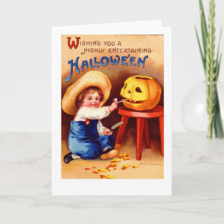 Tarjeta Muchacho retro Carvier de Halloween del vintage